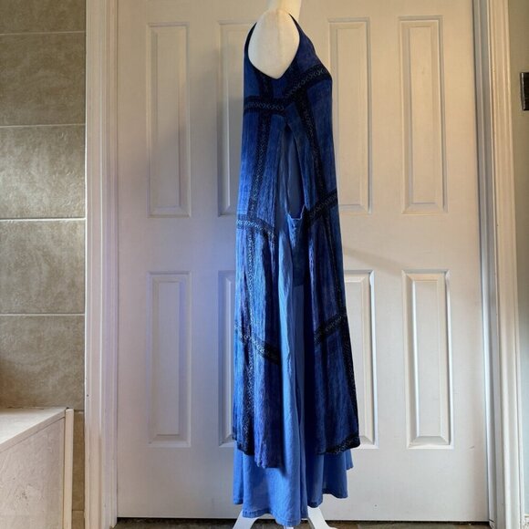 Chico's 90s Sleeveless Maxi Dress Artsy Boho Lagenlook Pockets Blue One Size - Picture 3 of 16